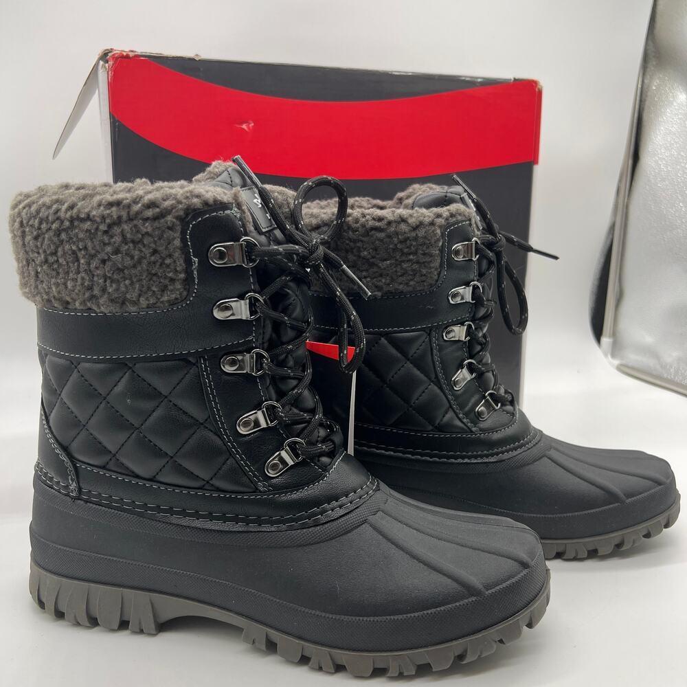 Cougar Waterproof Winter Boots Size 9 Black Quilt Carlisle Lace Up